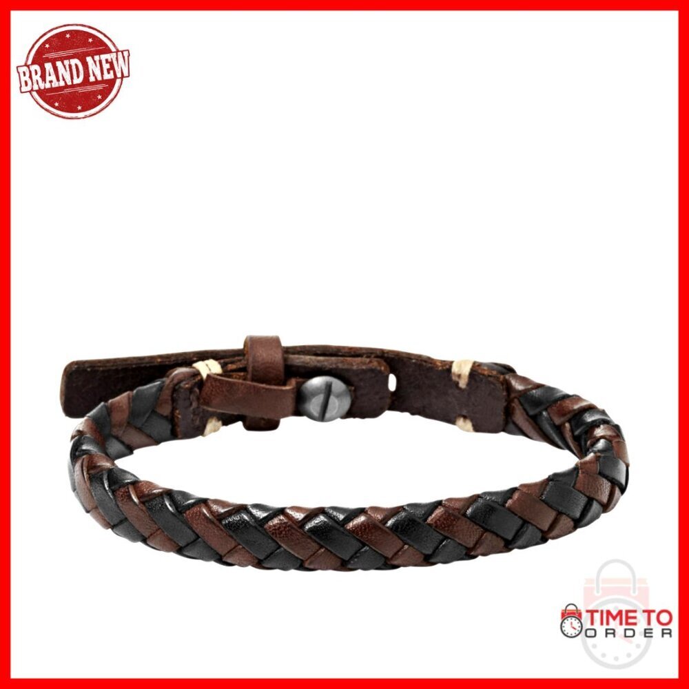 Men's Adjustable Leather Cuff Bracelet Stainless Steel Matte Finish